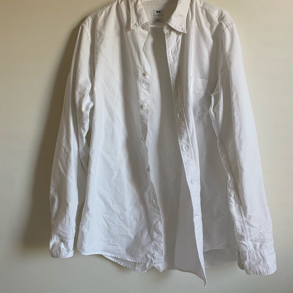 Uniqlo Oxford Slim Fit Button Up Shirt White Large